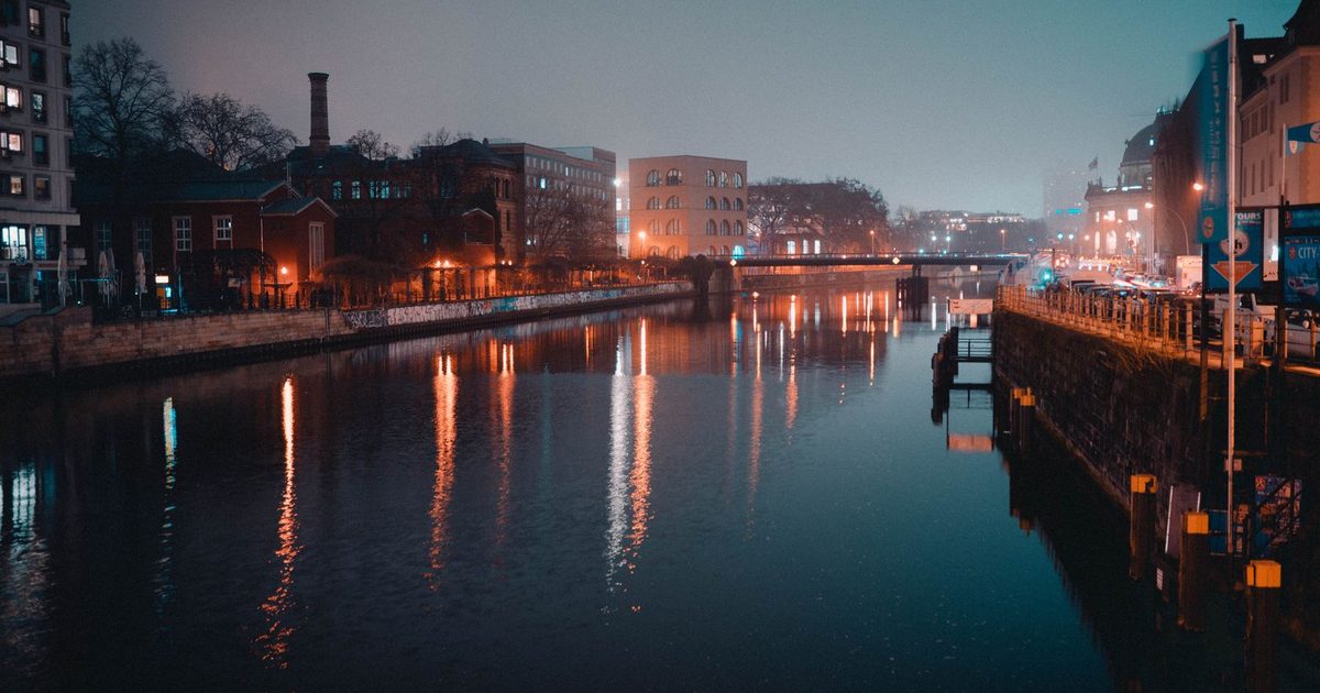 A canal in Berlin at night, Germany