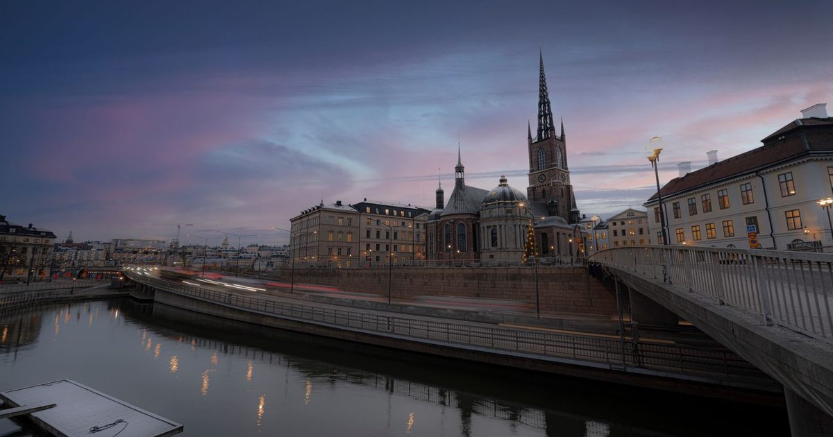 Riddarholmen Church at twilight, Stockholm, Sweden