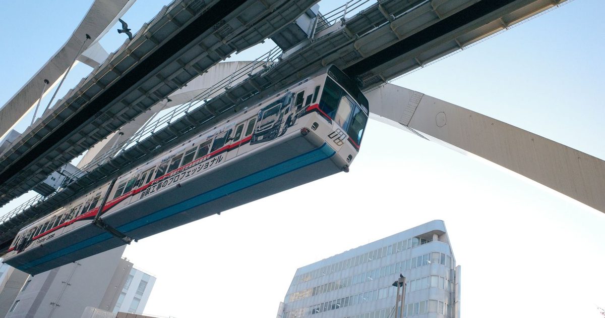 A monorail train passing through Chiba, Japan