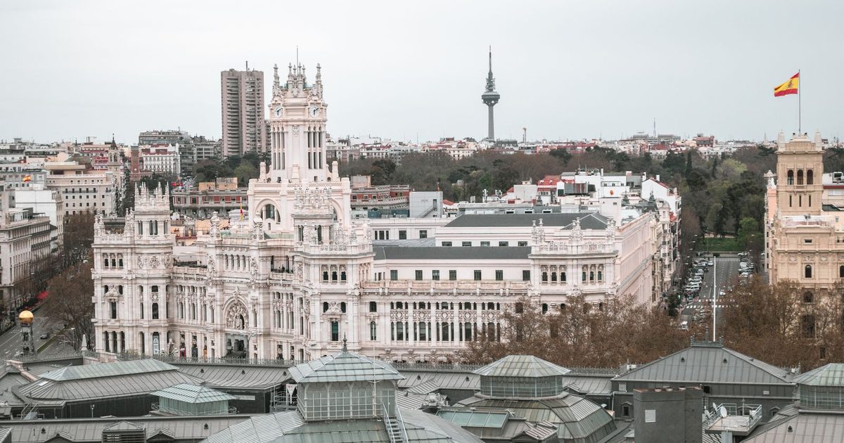 The Palacio de Cibeles and the Madrid cityscape, Spain