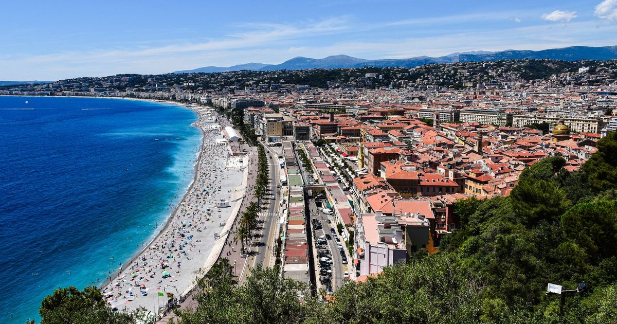 Nice, France, and its Mediterranean coastline from above