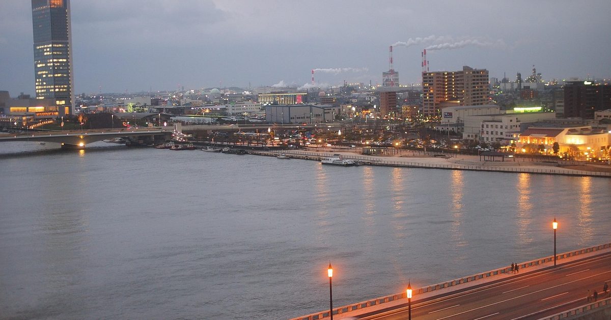 The river and city lights of Niigata, Japan